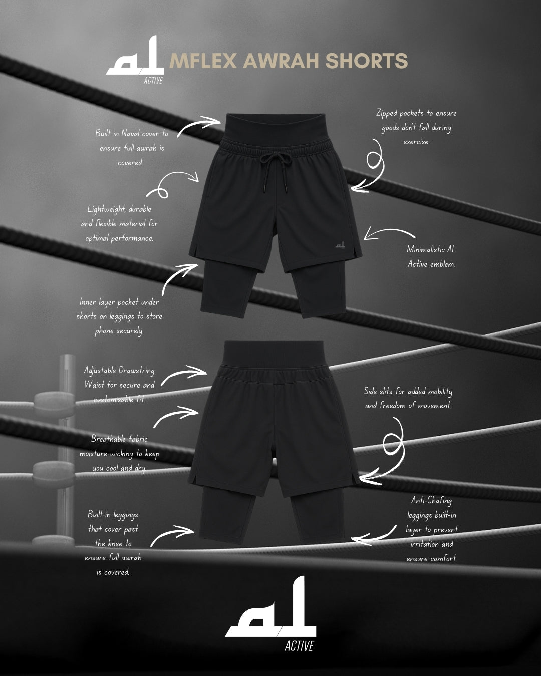 Collection of AL Active M-Flex Awrah Shorts in a gallery layout