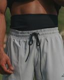 Grey M-Flex Awrah Shorts, high waistband at the navel